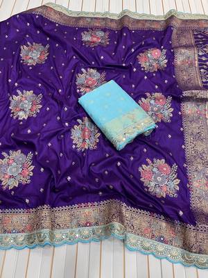 Purple Color Dola Silk Zari Weaving With Meenakari Wedding Saree 4