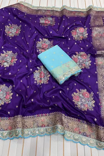 Purple Color Dola Silk Zari Weaving With Meenakari Wedding Saree