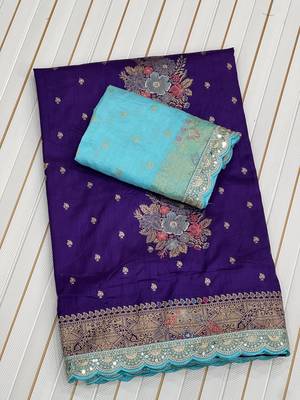 Purple Color Dola Silk Zari Weaving With Meenakari Wedding Saree 5