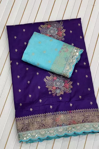 Purple Color Dola Silk Zari Weaving With Meenakari Wedding Saree