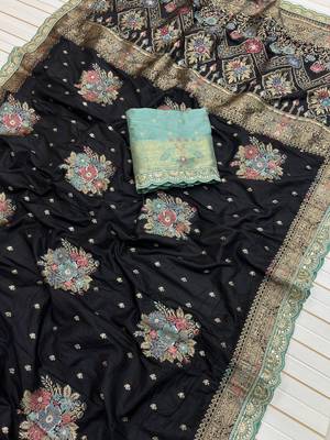 Black Color Dola Silk Zari Weaving With Meenakari Wedding Saree 2