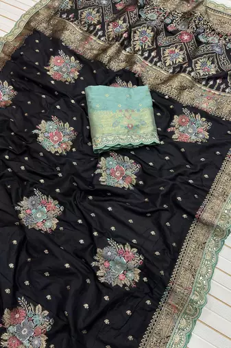 Black Color Dola Silk Zari Weaving With Meenakari Wedding Saree