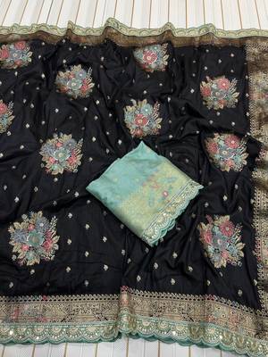 Black Color Dola Silk Zari Weaving With Meenakari Wedding Saree 3