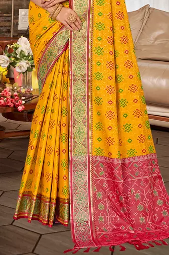 yellow patola silk blend woven work traditional saree