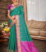 teal green patola silk blend woven work traditional saree