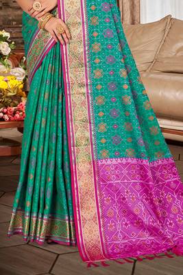 teal green patola silk blend woven work traditional saree 3