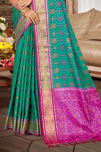 teal green patola silk blend woven work traditional saree