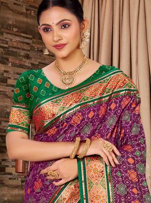 wine patola silk blend woven work traditional saree 2