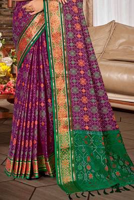 wine patola silk blend woven work traditional saree 3
