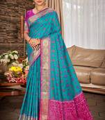 turquoise blue patola silk blend woven work traditional saree