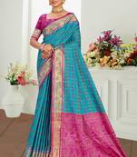 turquoise blue patola silk blend woven work traditional saree