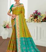 olive mustard patola silk blend woven work traditional saree