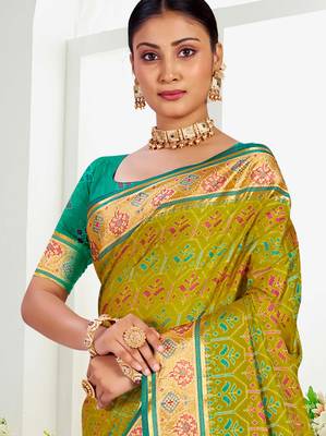 olive mustard patola silk blend woven work traditional saree 2