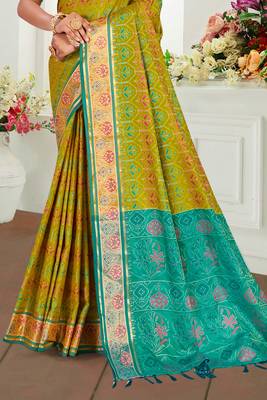 olive mustard patola silk blend woven work traditional saree 3