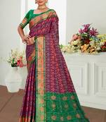 wine patola silk blend woven work traditional saree