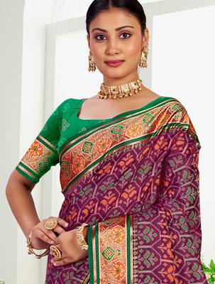 wine patola silk blend woven work traditional saree 2