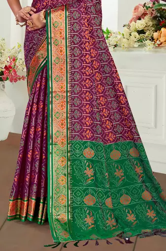 wine patola silk blend woven work traditional saree