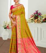 mustard yellow patola silk blend woven work traditional saree