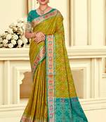 olive mustard patola silk blend woven work traditional saree