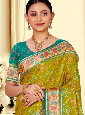 olive mustard patola silk blend woven work traditional saree 2