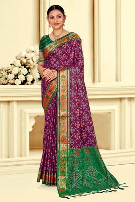 wine patola silk blend woven work traditional saree 1