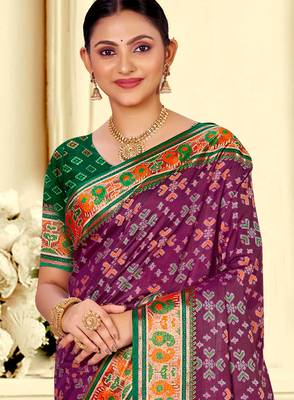wine patola silk blend woven work traditional saree 2
