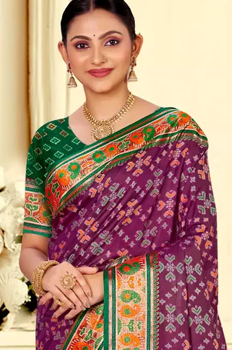 wine patola silk blend woven work traditional saree