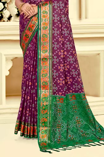 wine patola silk blend woven work traditional saree
