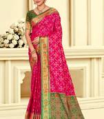 rani pink patola silk blend woven work traditional saree