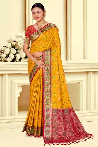 yellow patola silk blend woven work traditional saree