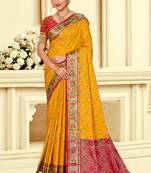 yellow patola silk blend woven work traditional saree