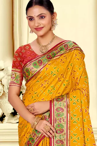 yellow patola silk blend woven work traditional saree