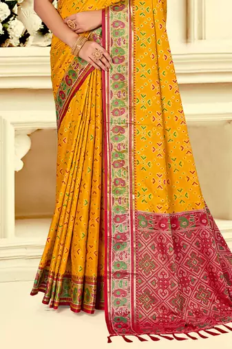yellow patola silk blend woven work traditional saree
