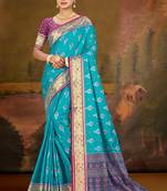 aqua blue patola silk blend woven work traditional saree