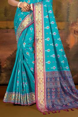 aqua blue patola silk blend woven work traditional saree 3