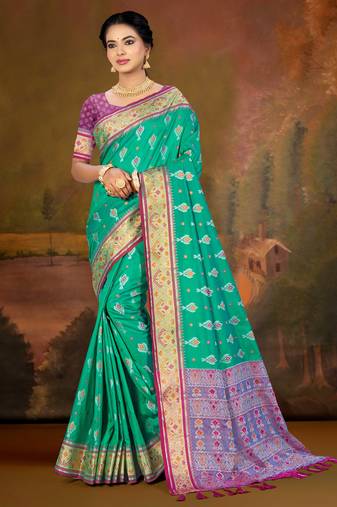 emerald green patola silk blend woven work traditional saree