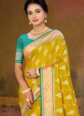 mustard yellow patola silk blend woven work traditional saree 2