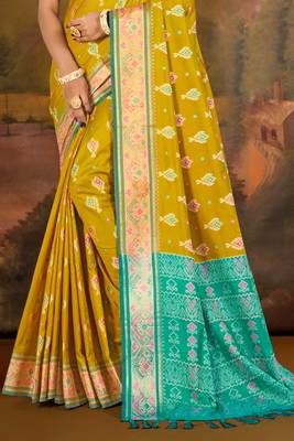mustard yellow patola silk blend woven work traditional saree 3