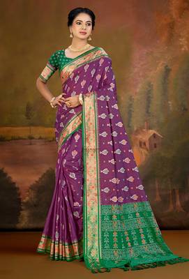 purple patola silk blend woven work traditional saree 1