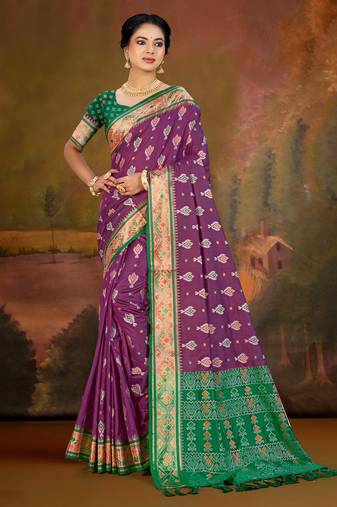 purple patola silk blend woven work traditional saree