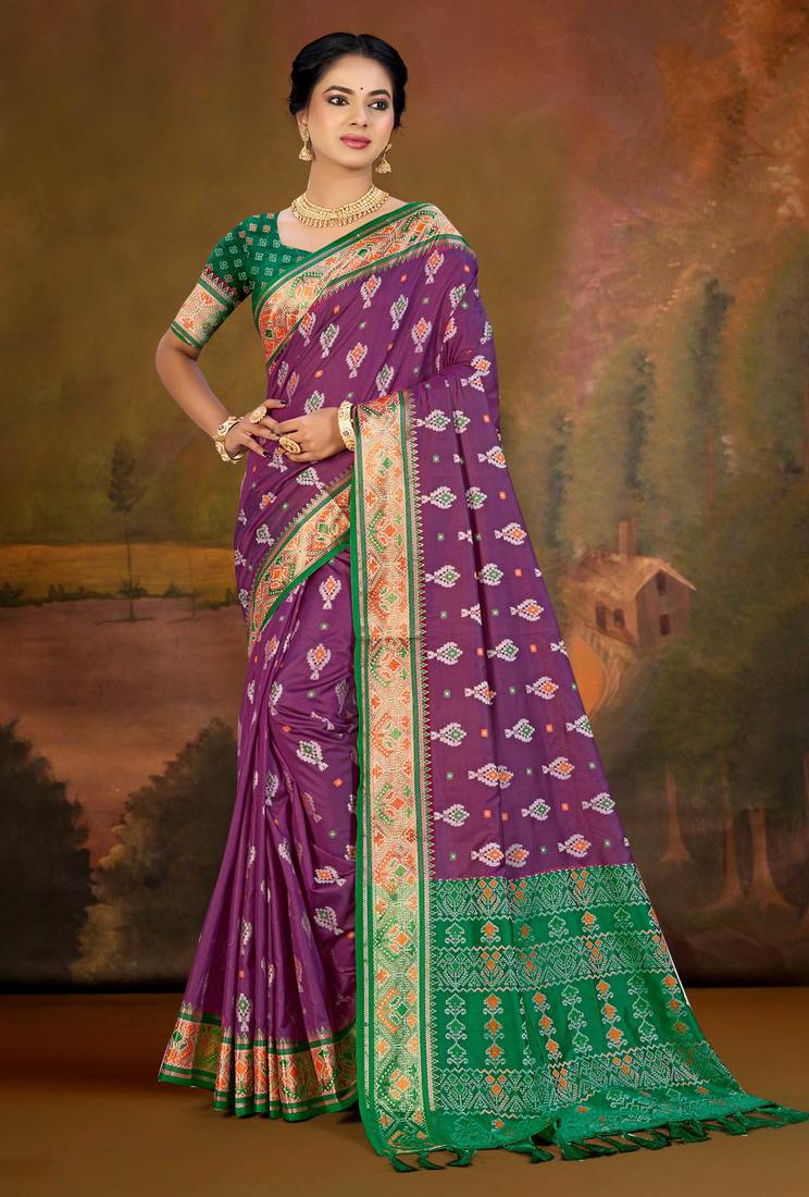 purple patola silk blend woven work traditional saree