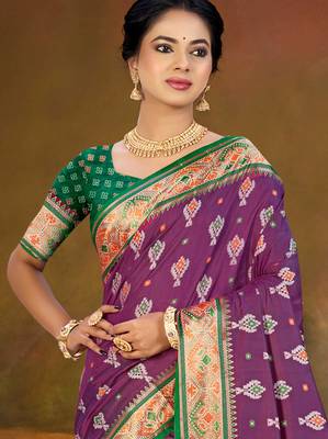 purple patola silk blend woven work traditional saree 2