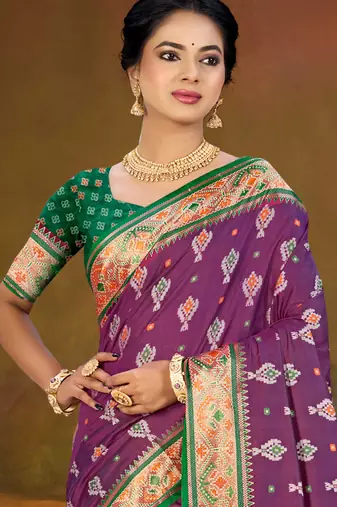purple patola silk blend woven work traditional saree