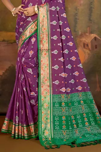 purple patola silk blend woven work traditional saree