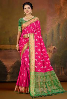 rani pink patola silk blend woven work traditional saree 1