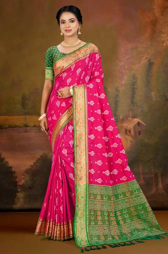 rani pink patola silk blend woven work traditional saree