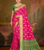 rani pink patola silk blend woven work traditional saree