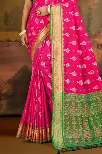 rani pink patola silk blend woven work traditional saree