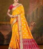 yellow patola silk blend woven work traditional saree