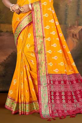 yellow patola silk blend woven work traditional saree 3